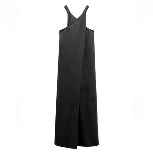 Zara Black Linen Criss Cross Midi Dress Sz M